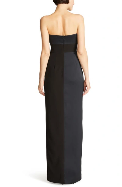 Shop Halston Esther Ruched Strapless Crepe & Satin Gown In Black