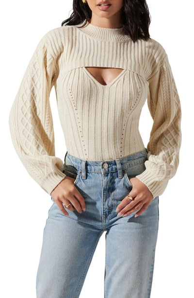 Shop Astr Cutout Mock Neck Sweater In Cream