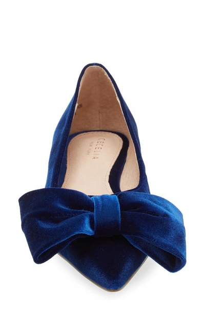 Shop Cecelia New York Brie Bow Pointed Toe Flat In Navy Velvet