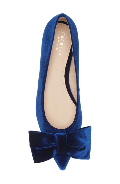 Shop Cecelia New York Brie Bow Pointed Toe Flat In Navy Velvet