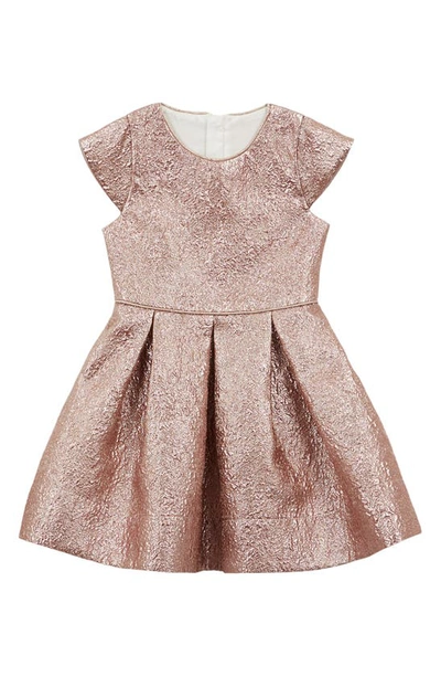 Shop Reiss Kids' Nia Jr. Metallic Fit & Flare Dress In Rose Gold