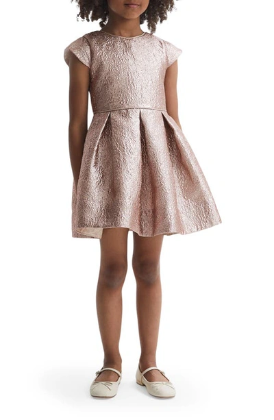 Shop Reiss Kids' Nia Jr. Metallic Fit & Flare Dress In Rose Gold