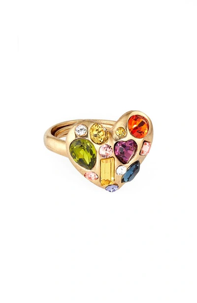 Shop Oscar De La Renta Crystal Heart Ring In Rainbow