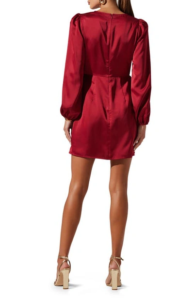 Shop Astr Long Sleeve Draped Satin Minidress In Red