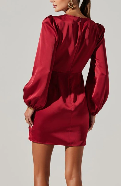 Shop Astr Long Sleeve Draped Satin Minidress In Red