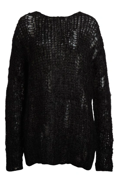 Shop Junya Watanabe Open Stitch Mohair & Wool Sweater In Black
