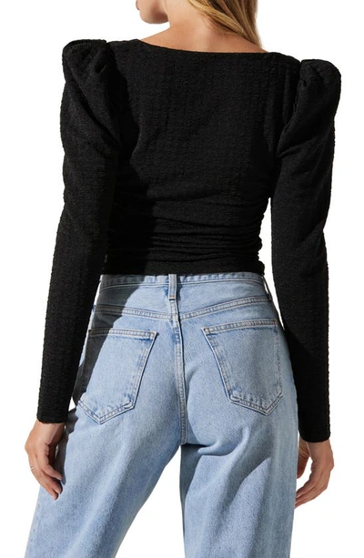 Shop Astr Puff Shoulder Textured Knit Crop Top In Black