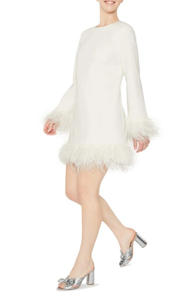 Shop Likely Marullo Feather Trim Long Sleeve Dress In White