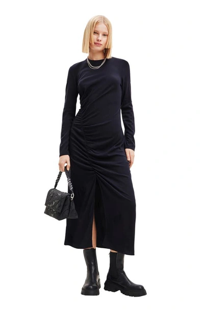 Shop Desigual Samantha Long Sleeve Ruched Dress In Black