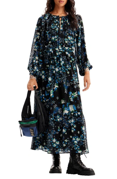 Shop Desigual Rhode Island Floral Print Long Sleeve Maxi Dress In Black