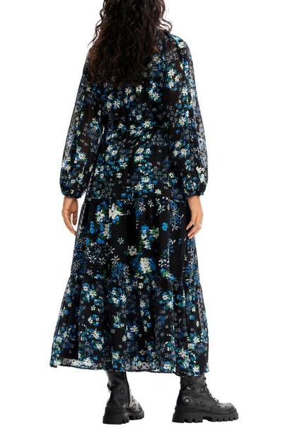 Shop Desigual Rhode Island Floral Print Long Sleeve Maxi Dress In Black