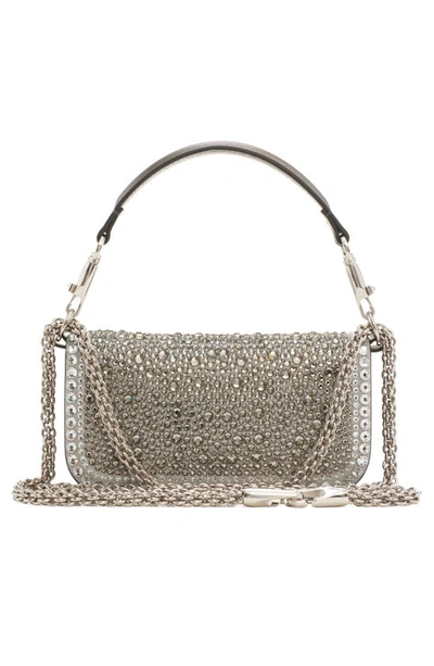 Shop Valentino Small Locò Crystal Embellished Shoulder Bag In Zqg Bl.diamond-cry/antracite