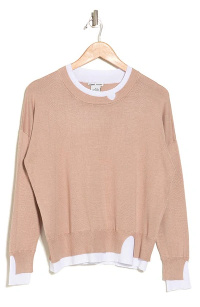 Shop Sweet Romeo Contrast Trim Pullover Sweater In Taupe