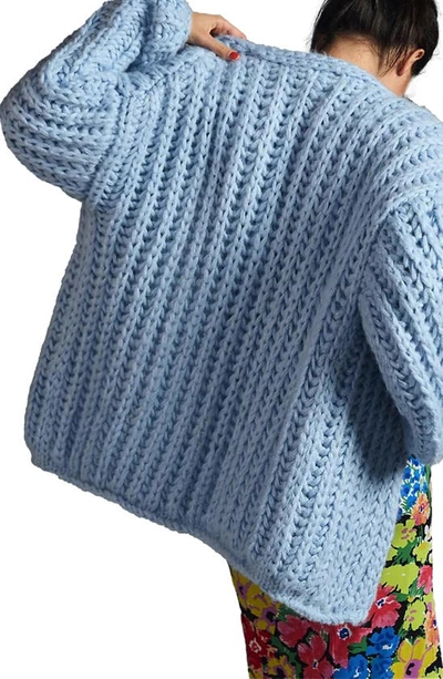 Saachi Chunky Knit Cardigan In Blue