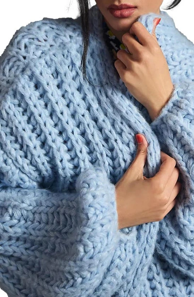 Saachi Chunky Knit Cardigan In Blue