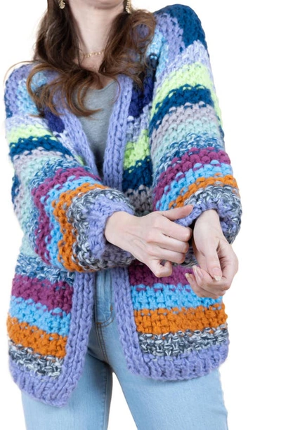 Saachi Stripe Cardigan In Blue