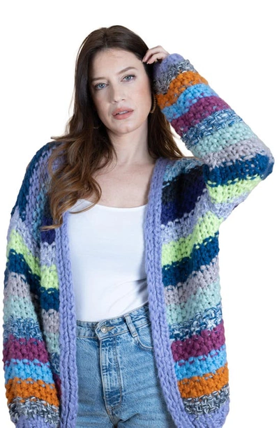 Saachi Stripe Cardigan In Blue
