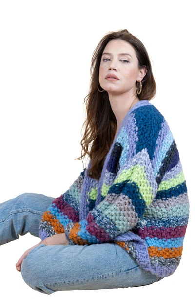 Saachi Stripe Cardigan In Blue