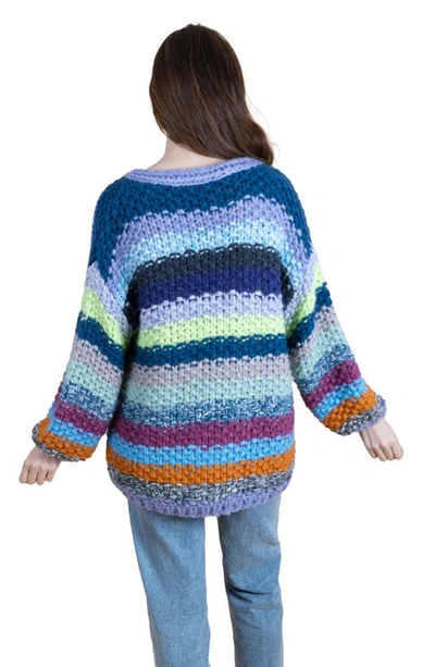 Saachi Stripe Cardigan In Blue