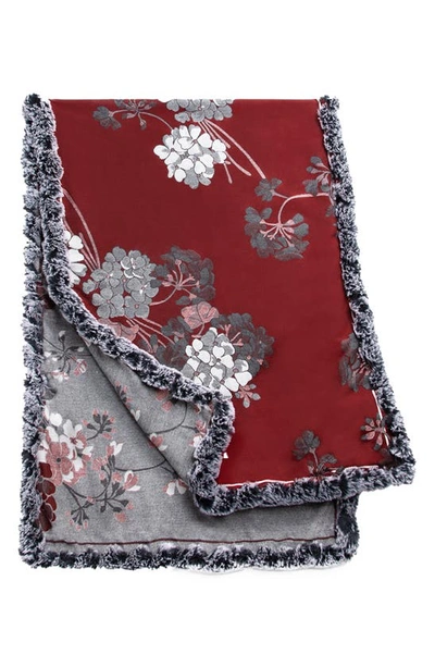 Saachi Floral Reversible Scarf With Faux Fur Trim In Maroon