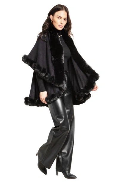 Saachi Tiered Faux Fur Cardigan In Black