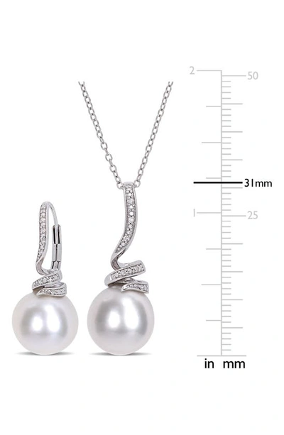Delmar Cultured Freshwater Pearl & Diamond Necklace & Drop Earrings Set In White