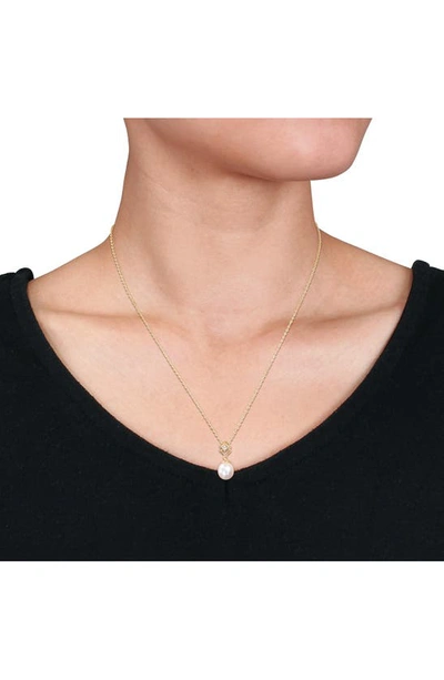 Delmar Cultured Freshwater Pearl & White Topaz Necklace & Stud Earrings Set In White