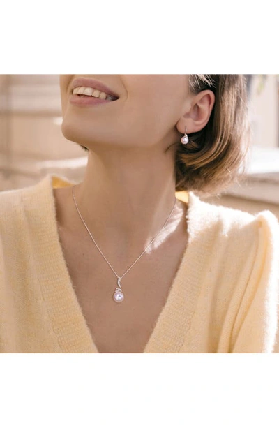 Delmar Cultured Freshwater Pearl & Diamond Necklace & Drop Earrings Set In White