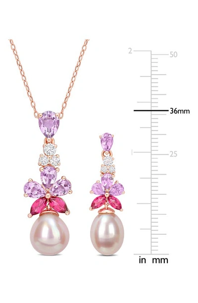 Delmar Cultured Freshwater Pearl & Pink Stone Necklace & Drop Earrings Set In Multicolor