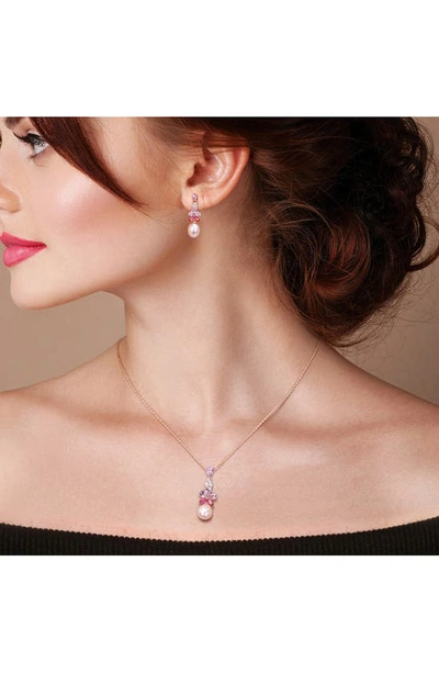 Delmar Cultured Freshwater Pearl & Pink Stone Necklace & Drop Earrings Set In Multicolor