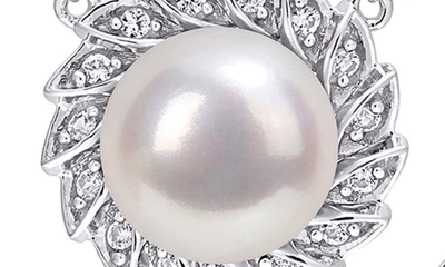 Delmar Cultured Freshwater Pearl & Lab Created White Sapphire Necklace & Stud Earrings Set In White