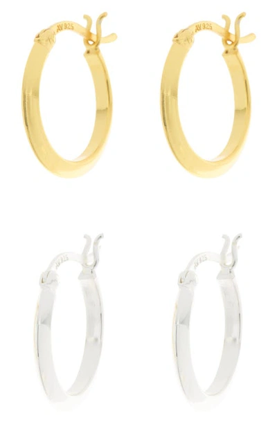 Shop Argento Vivo Sterling Silver 2-piece Hoop Earrings Set In Gold/ Silver