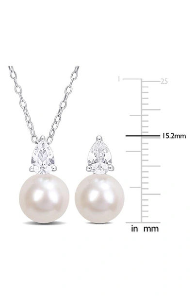 Delmar Cultured Freshwater Pearl & Lab Created Sapphire Necklace & Stud Earrings Set In White