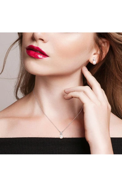 Delmar Cultured Freshwater Pearl & Lab Created Sapphire Necklace & Stud Earrings Set In White