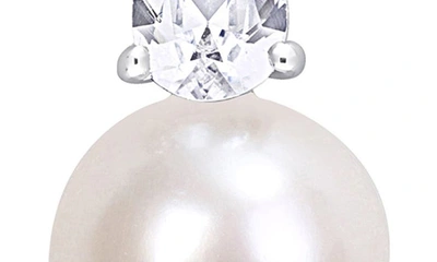 Delmar Cultured Freshwater Pearl & Lab Created Sapphire Necklace & Stud Earrings Set In White