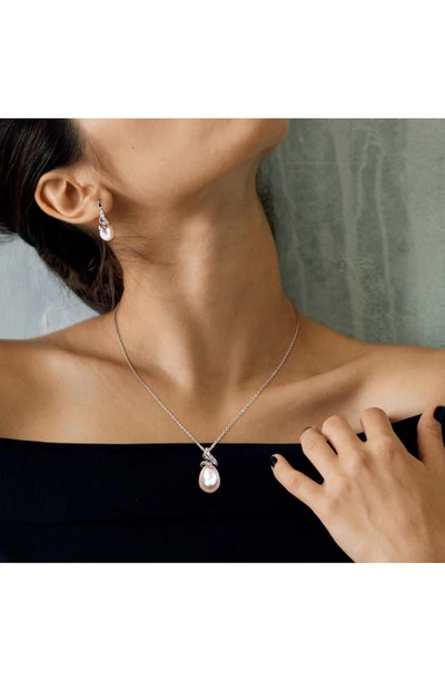 Delmar Cultured Freshwater Pearl & Diamond Necklace & Drop Earrings Set In White