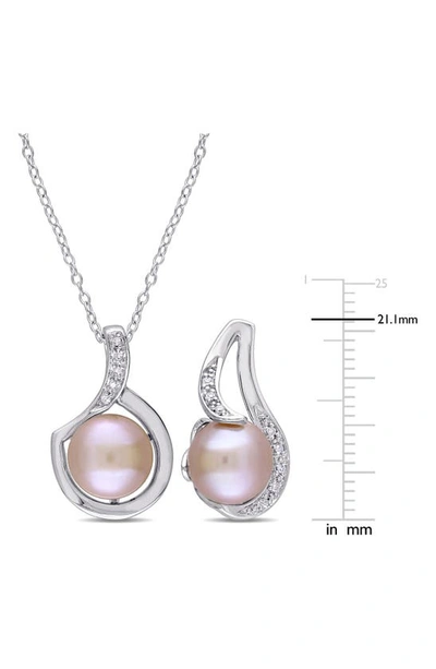 Delmar Cultured Freshwater Pearl & Diamond Necklace & Stud Earrings Set In Pink