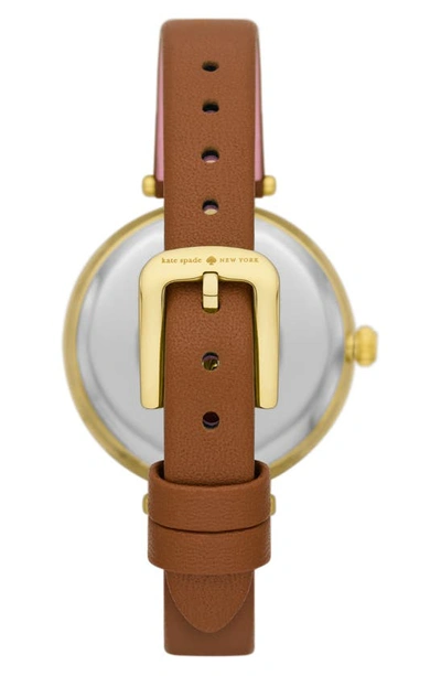 Shop Kate Spade Holland Leather Strap Watch & Imitation Pearl Stud Earrings In Brown/ Gold
