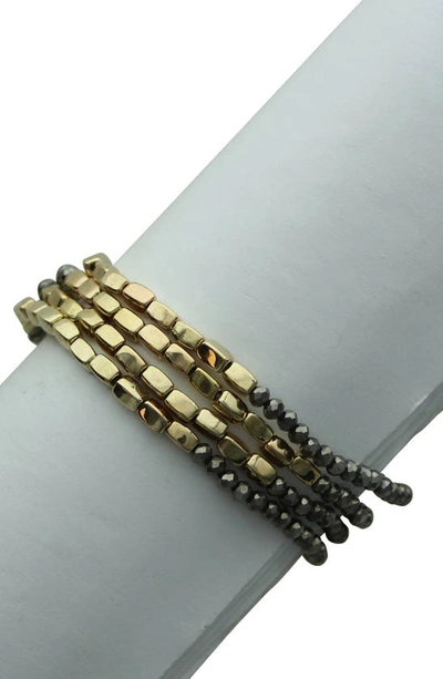 Shop Olivia Welles Glass Beaded Stretch Bracelet In Gunmetal