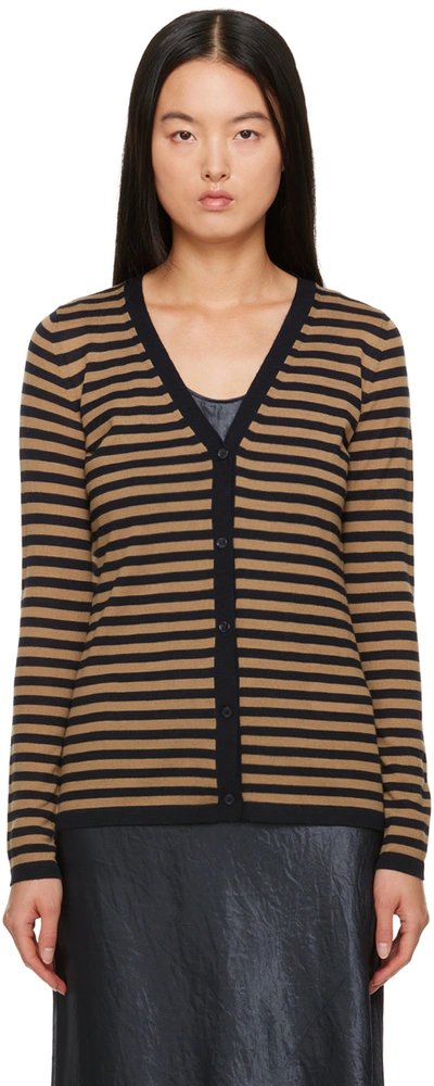Shop Max Mara Brown & Navy Striped Cardigan In 016 Navy/ocre
