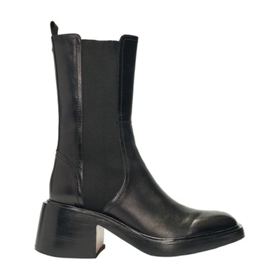 Shop Maje Leather Square Toe Ankle Boots In Noir