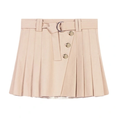 Shop Maje Short Pleated Skirt In Beige