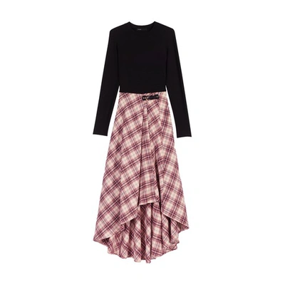 Shop Maje Asymmetric Flannel Dress In Beige