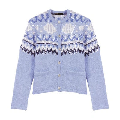 Shop Maje Knitted Cardigan In Bleu_clair