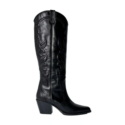 Shop Maje Smooth Leather Cowboy Boots With Embroidery In Noir