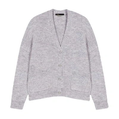 Shop Maje Clover Cardigan With Studs In Gris