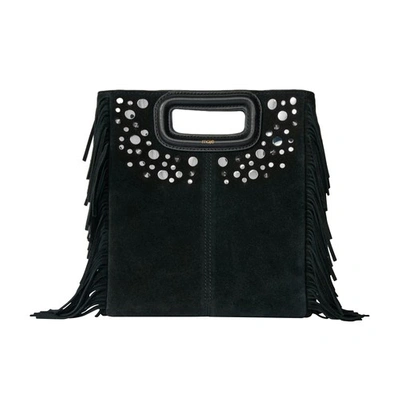Shop Maje Suede M Bag With Studs In Noir