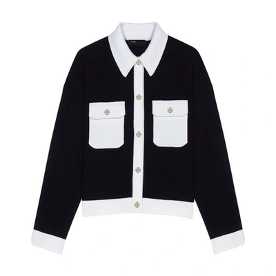 Shop Maje Knitted Cardigan Jacket In Noir_ecru
