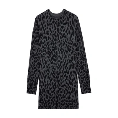 Shop Zadig & Voltaire Malia Leopard Cashmere Dress In Charcoal