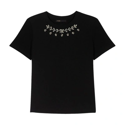 Shop Maje Cotton T-shirt With Diamantés In Noir